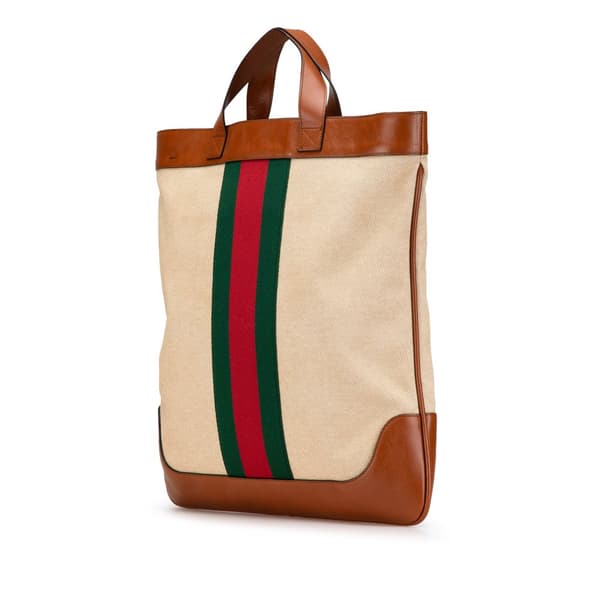 Pre-owned Gucci Large Canvas Web Satchel Brown