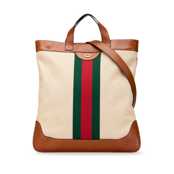 Pre-owned Gucci Large Canvas Web Satchel Brown