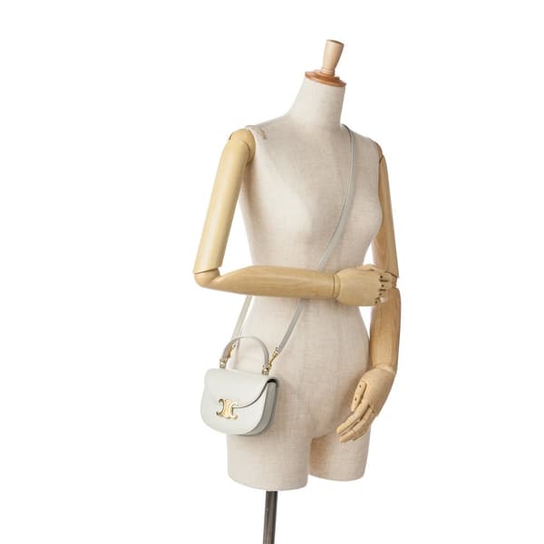 Pre-owned Celine Mini Patent Besace Clea Satchel White
