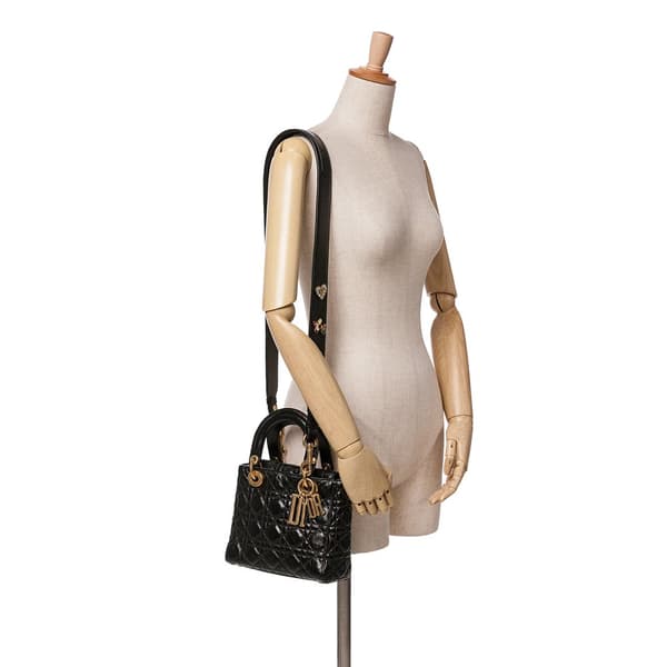 Pre-owned Dior Small Crinkled Patent Cannage My ABCDior Lady Dior Black