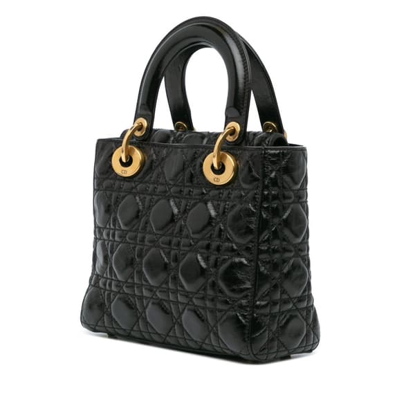 Pre-owned Dior Small Crinkled Patent Cannage My ABCDior Lady Dior Black