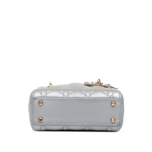 Pre-owned Dior Mini Metallic Lambskin Cannage Lady Dior Gray