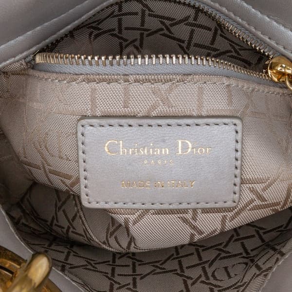 Pre-owned Dior Mini Metallic Lambskin Cannage Lady Dior Gray