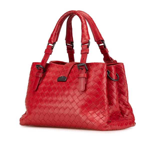 Pre-owned Bottega Veneta Mini Nappa Intrecciato Roma Satchel Red