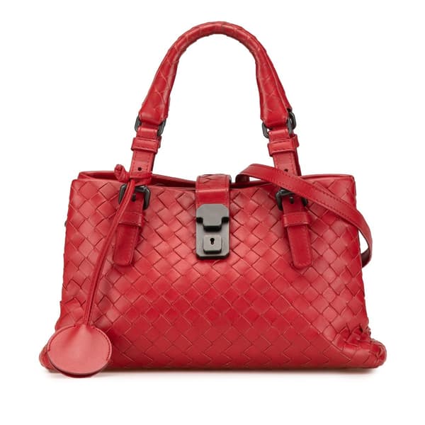 Pre-owned Bottega Veneta Mini Nappa Intrecciato Roma Satchel Red