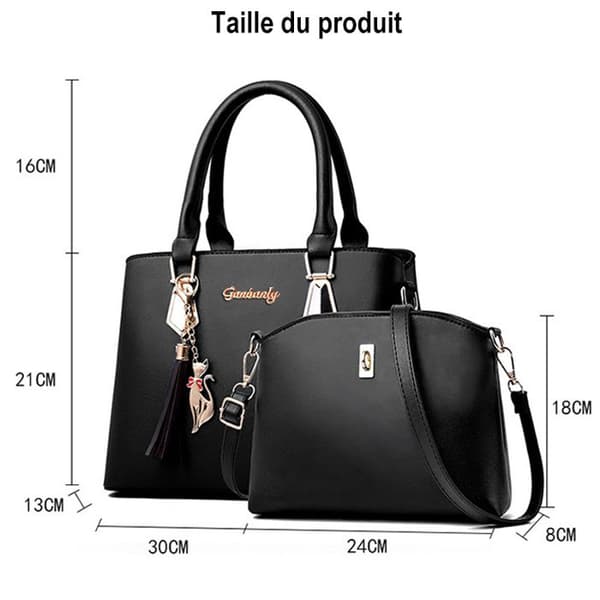 Dammode 2st Set PU-läderhandväska + Crossbody-väska Handväska för kvinnor Modetygväska - svart