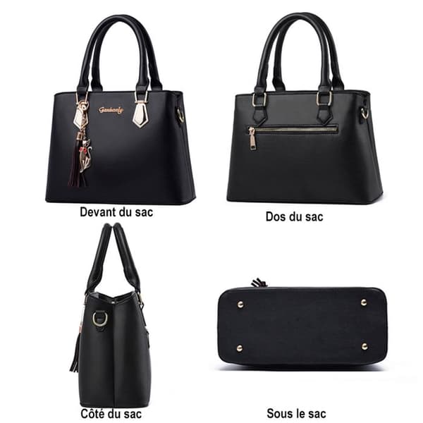 Dammode 2st Set PU-läderhandväska + Crossbody-väska Handväska för kvinnor Modetygväska - svart