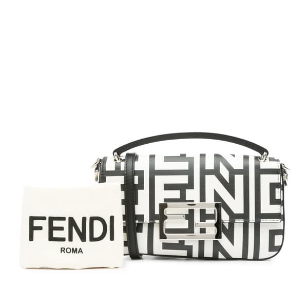 Pre-owned Fendi Marc Jacobs Nappa Vitello King Logo Print Phone Baguette Satchel White