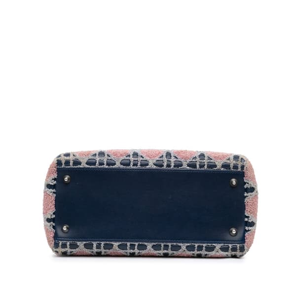 Pre-owned Dior Medium Lambskin And Tweed Cannage Lady Dior Blue