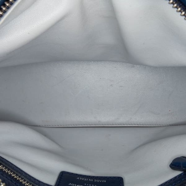 Pre-owned Dior Medium Lambskin And Tweed Cannage Lady Dior Blue