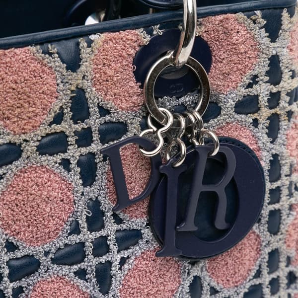 Pre-owned Dior Medium Lambskin And Tweed Cannage Lady Dior Blue