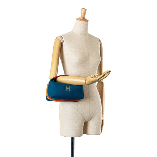 Pre-owned Hermès Small Toile Bride A Brac Blue