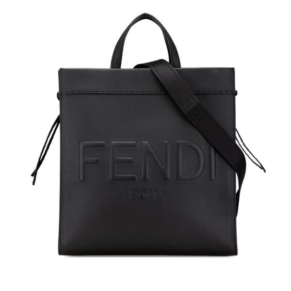 Pre-owned Fendi Medium Leather Roma Go To Shopper Satchel Black