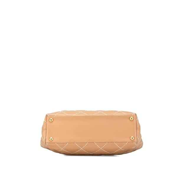 Pre-owned Chanel CC Wild Stitch Calfskin Handbag Brown