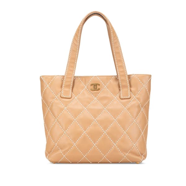 Pre-owned Chanel CC Wild Stitch Calfskin Handbag Brown