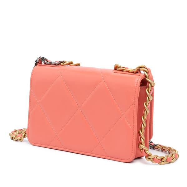 Pre-owned Chanel Quilted Lambskin 19 Wallet on Chain Pink