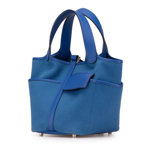 Pre-owned Hermès Toile Goeland and Swift Cargo Picotin Lock 18 Blue