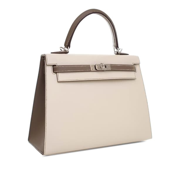 Pre-owned Hermès Special Order Bicolor Epsom Kelly II Sellier 25 White