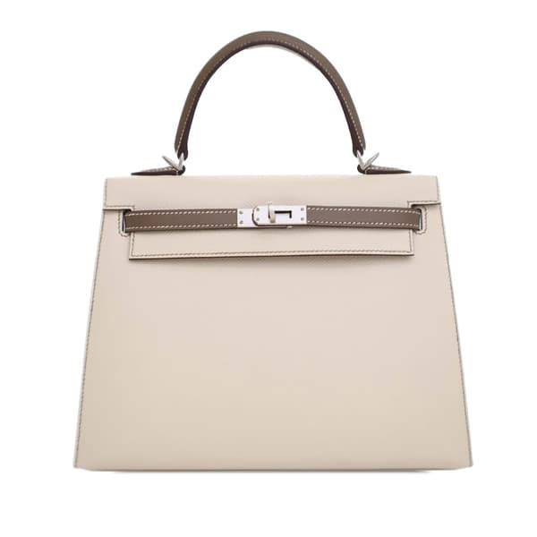 Pre-owned Hermès Special Order Bicolor Epsom Kelly II Sellier 25 White