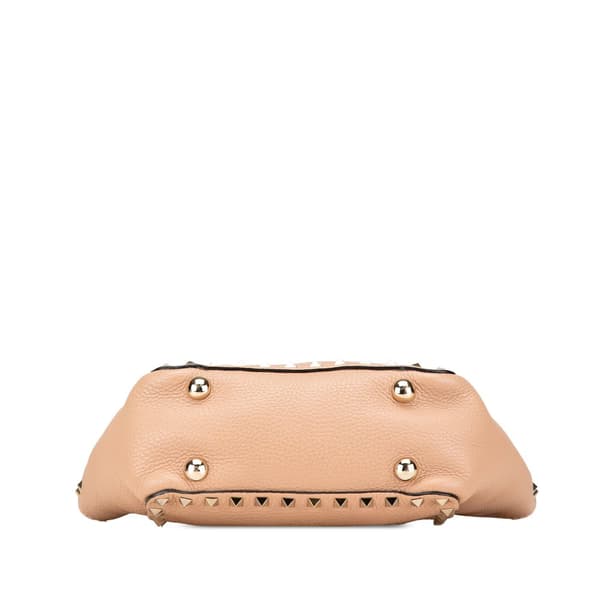 Pre-owned Valentino Mini Grainy Calfskin Rockstud Satchel Brown