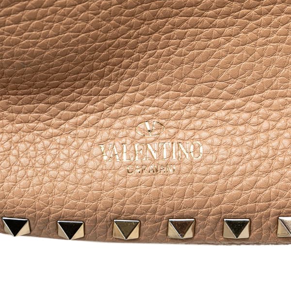 Pre-owned Valentino Mini Grainy Calfskin Rockstud Satchel Brown