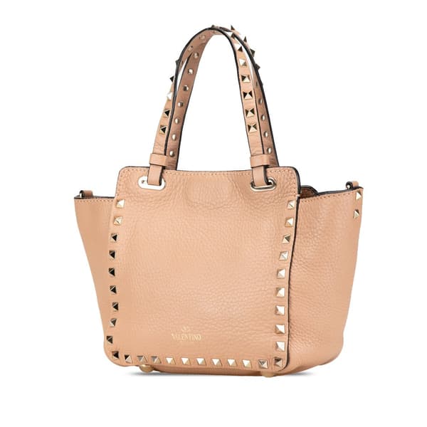 Pre-owned Valentino Mini Grainy Calfskin Rockstud Satchel Brown