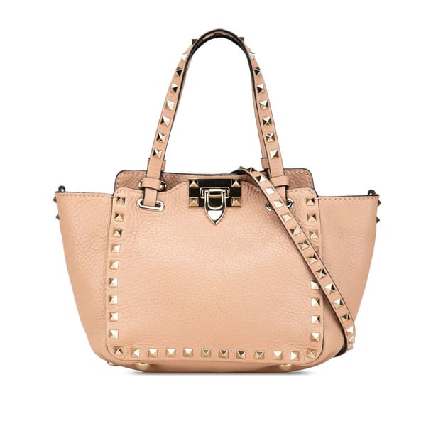 Pre-owned Valentino Mini Grainy Calfskin Rockstud Satchel Brown