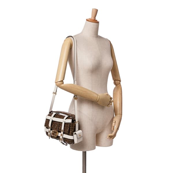 Pre-owned Fendi Zucca Glazed Fabric Cage Baguette Satchel Brown