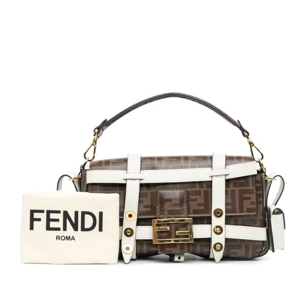 Pre-owned Fendi Zucca Glazed Fabric Cage Baguette Satchel Brown