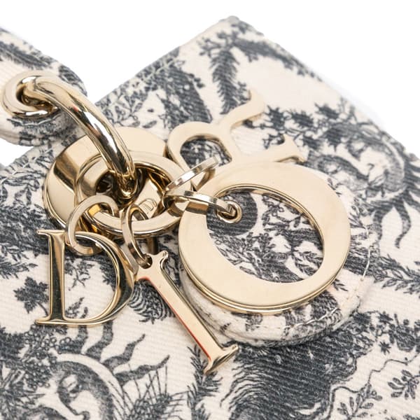 Pre-owned Dior Small Denim Toile de Jouy Soleil Lady D Joy White