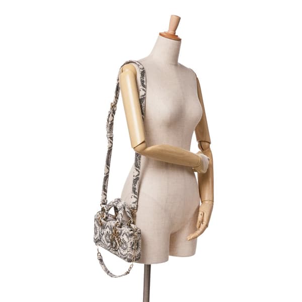 Pre-owned Dior Small Denim Toile de Jouy Soleil Lady D Joy White