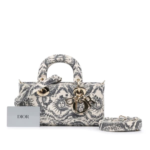 Pre-owned Dior Small Denim Toile de Jouy Soleil Lady D Joy White