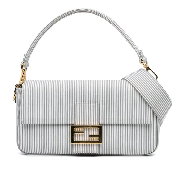 Pre-owned Fendi Striped Jersey Baguette Satchel White