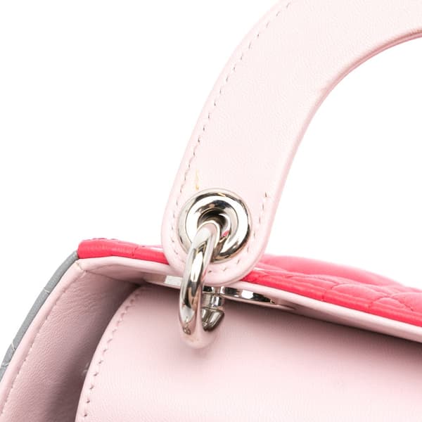 Pre-owned Dior Mini Tricolor Lambskin Cannage Lady Dior Pink