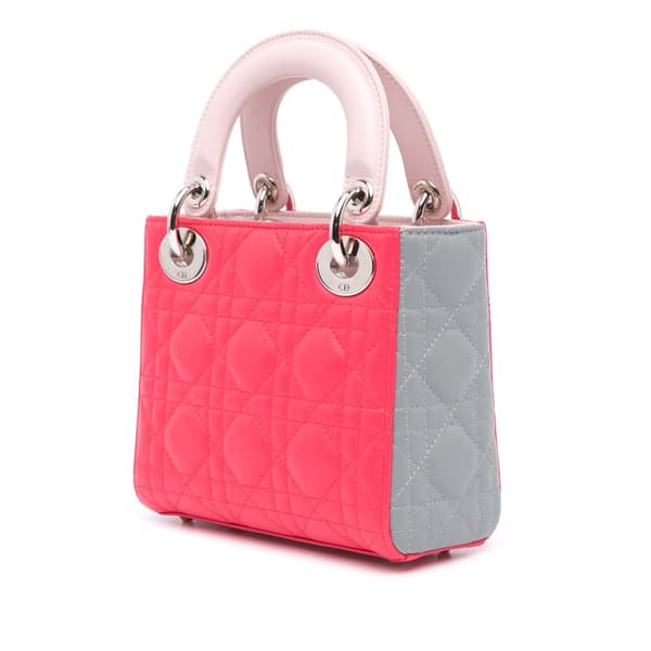 Pre-owned Dior Mini Tricolor Lambskin Cannage Lady Dior Pink