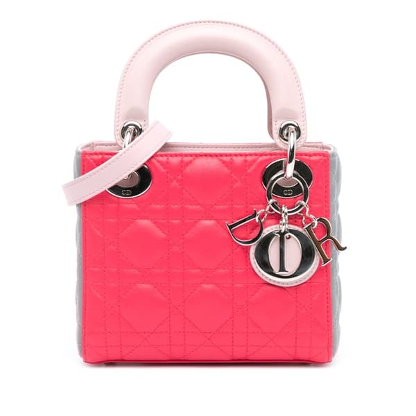 Pre-owned Dior Mini Tricolor Lambskin Cannage Lady Dior Pink