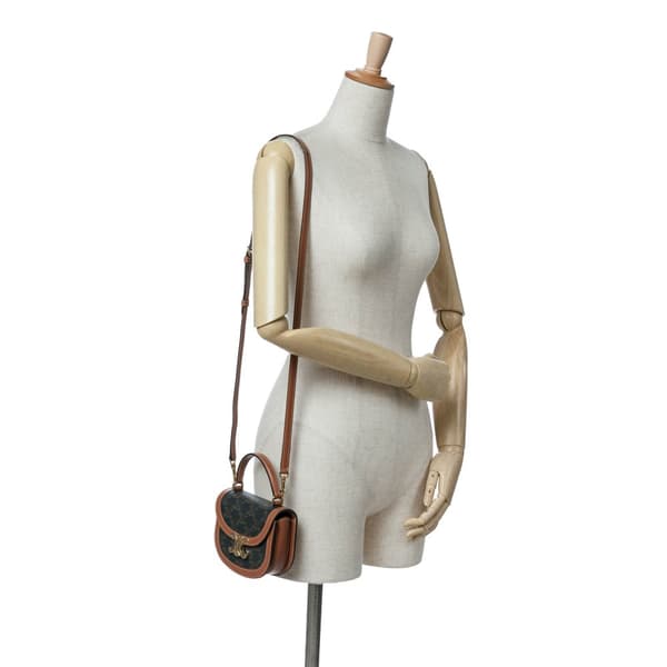 Pre-owned Celine Mini Triomphe Coated Canvas Besace Clea Satchel Brown