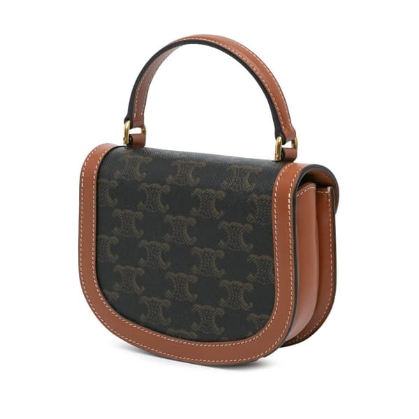 Pre-owned Celine Mini Triomphe Coated Canvas Besace Clea Satchel Brown