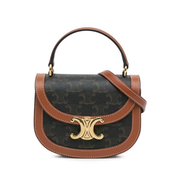 Pre-owned Celine Mini Triomphe Coated Canvas Besace Clea Satchel Brown