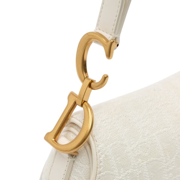 Pre-owned Dior Mini Oblique Canvas Saddle Bag White