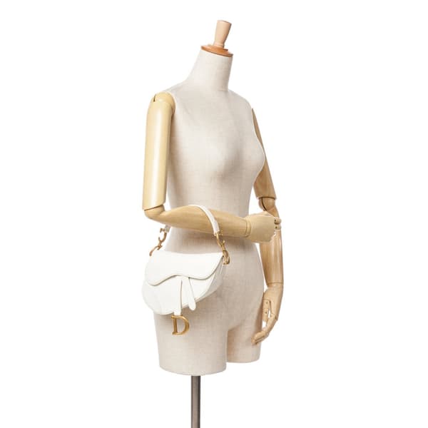 Pre-owned Dior Mini Oblique Canvas Saddle Bag White