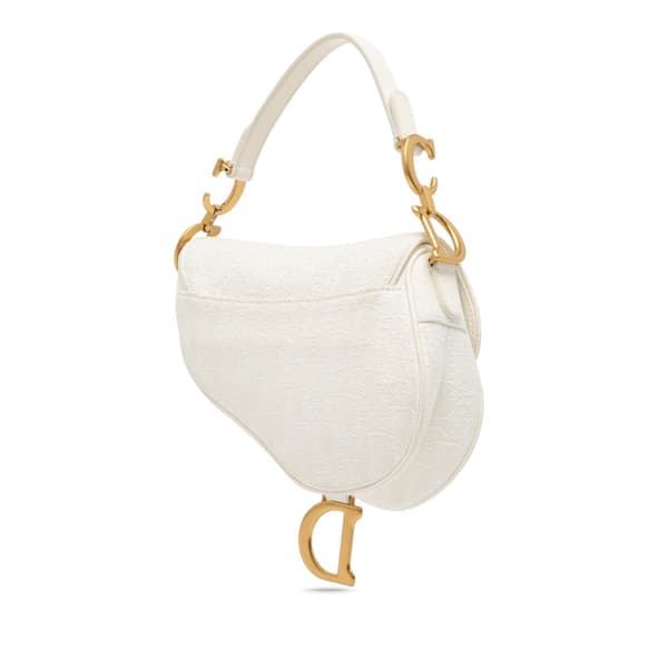 Pre-owned Dior Mini Oblique Canvas Saddle Bag White