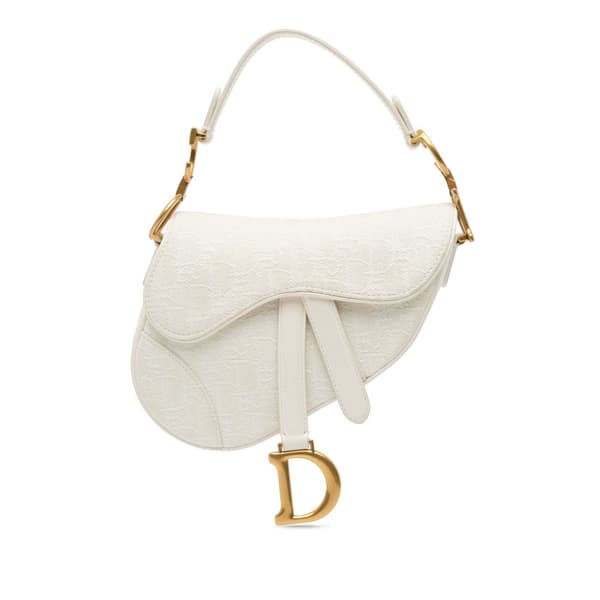 Pre-owned Dior Mini Oblique Canvas Saddle Bag White