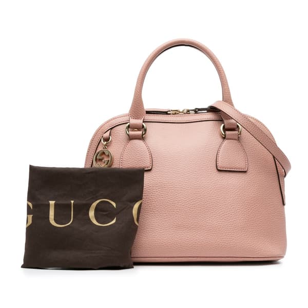 Pre-owned Gucci Small Dollar Calfskin GG Charm Dome Satchel Pink