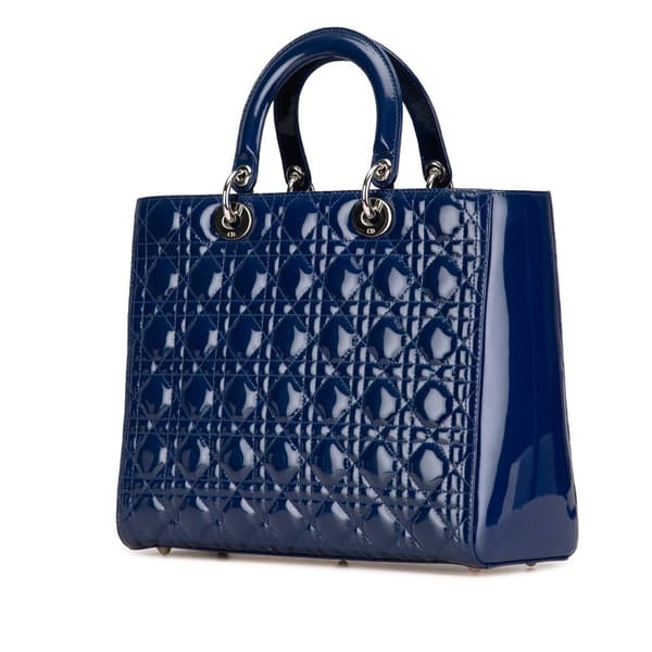Pre-owned Dior Large Patent Cannage Lady Dior Blue