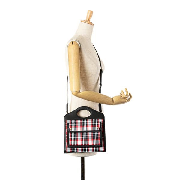 Pre-owned Burberry Mini Plaid Canvas Pocket Satchel Black