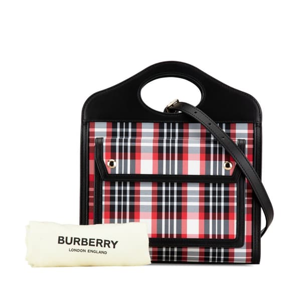 Pre-owned Burberry Mini Plaid Canvas Pocket Satchel Black