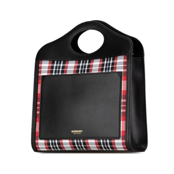 Pre-owned Burberry Mini Plaid Canvas Pocket Satchel Black