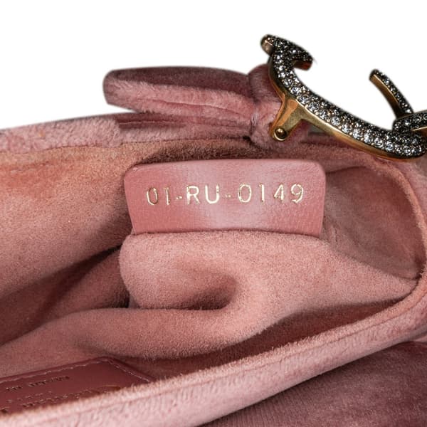 Pre-owned Dior Mini Velvet Crystal Saddle Pink