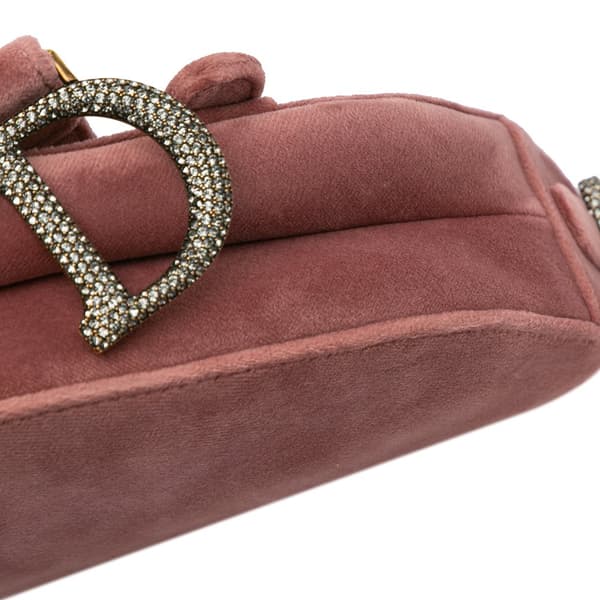 Pre-owned Dior Mini Velvet Crystal Saddle Pink